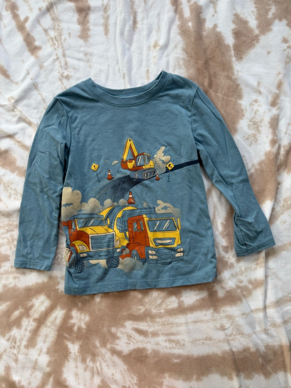 4T Blue Construction Trucks Long-Sleeve Tee